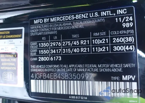 2025 Mercedes-Benz Gle 350 from USA, damaged, VIN 4JGFB4EB4SB350997
